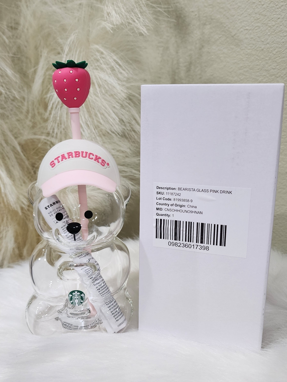 2026 Starbucks Pink Bear Glass with Strawberry Straw